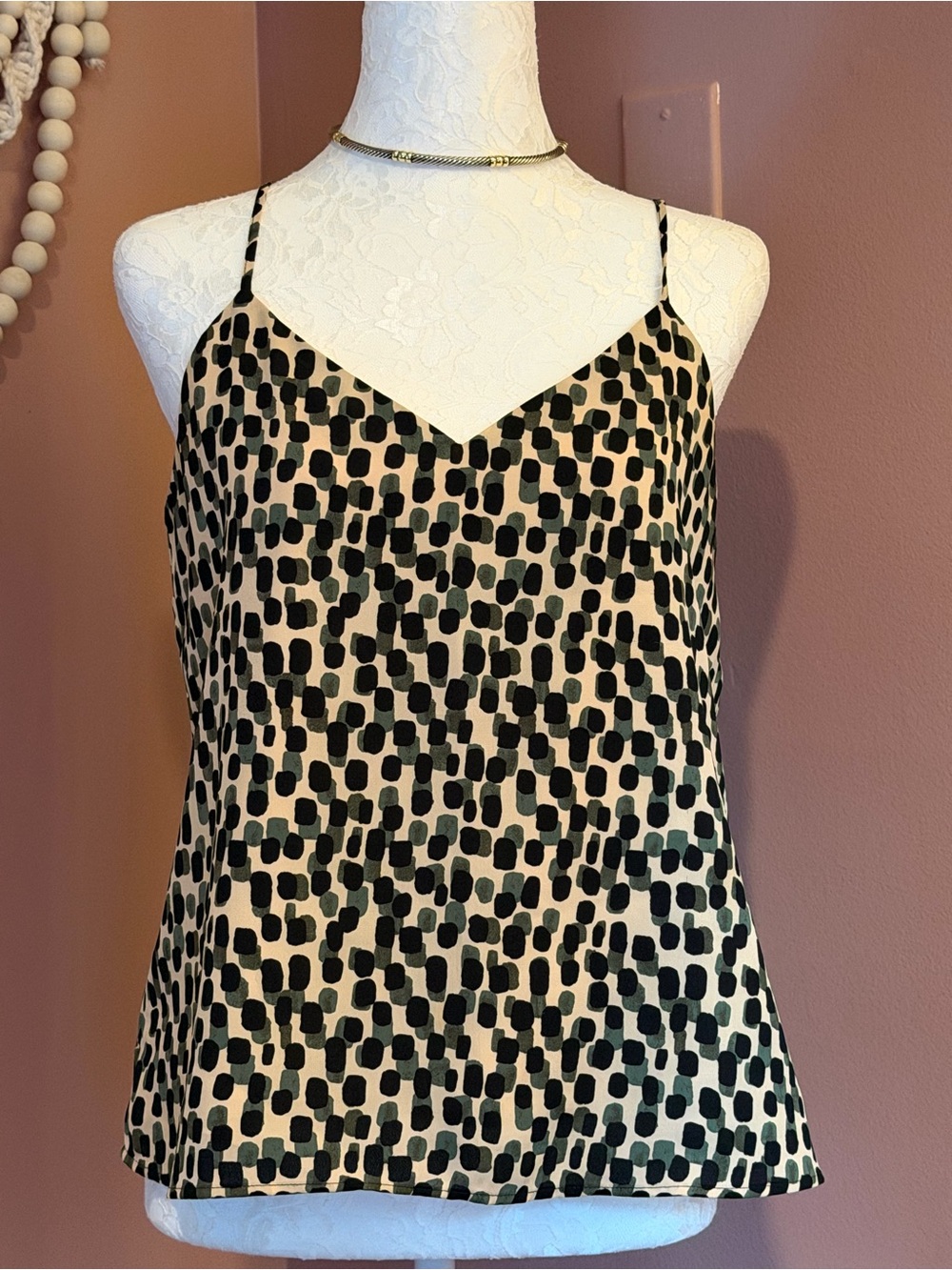 Banana Republic Black & Cream Spotted V-Neck Cami